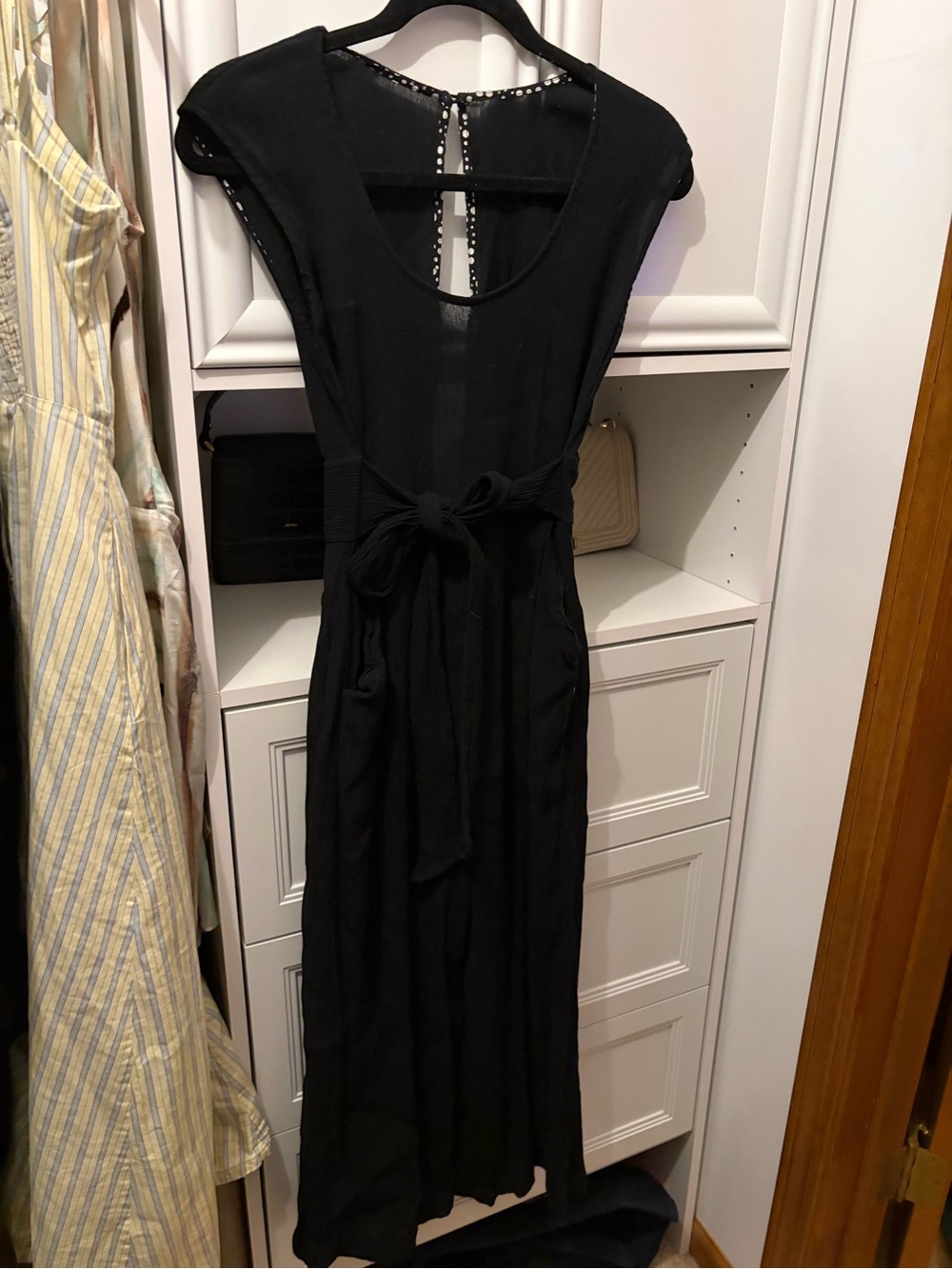 Anthropologie Black Tie-Waist Jumpsuit